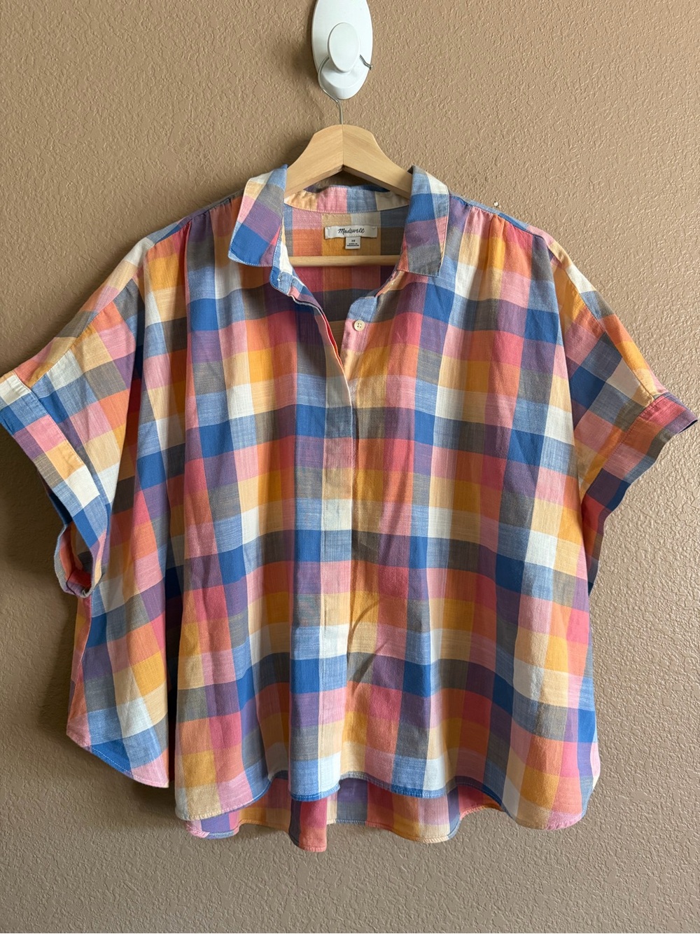 Madewell Hilltop in Rainbow Check Button-Down Shirt Size 3X